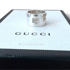 Vintage Gucci Tom Ford Era Geometric G Wide 925 Sterling Silver Ring  8.5 Y2K
